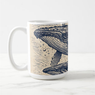 Antike Gravur einer Gruppe Buckelwale Kaffeetasse