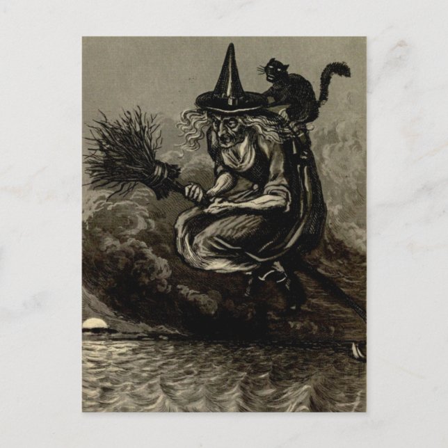 Antike Gravur Hexe auf dem Zimmer Postkarte (Vorderseite)