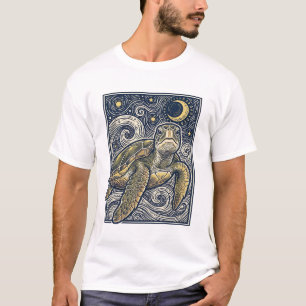 Antike Gravur Meeresschildkröte Sternennacht T-Shirt