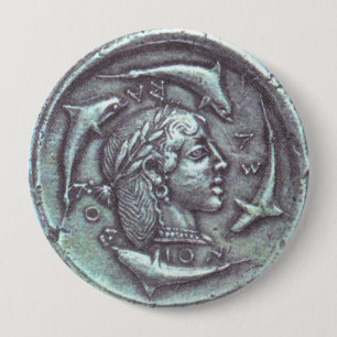 Antike griechische Münze Delfine Porträt Knopf Button
