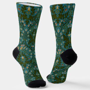 Antike Grün Blaue Herbstblumen von William Morris Socken