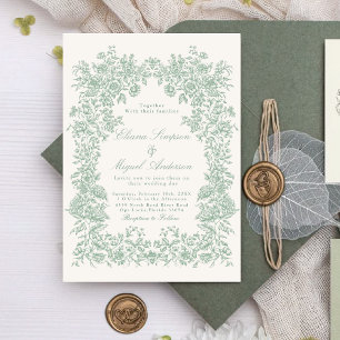 Antike grüne Blumengarten viktorianische Hochzeit Einladung