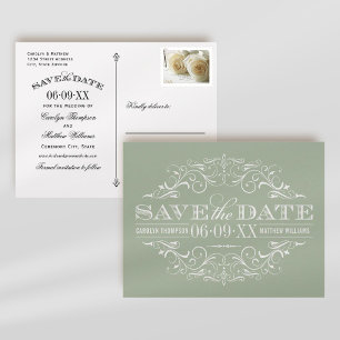 Antike grüne Scrollwork-Hochzeitseinladung Ankündigungspostkarte