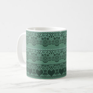 Antike grüne Spitze mit Durchbruch für Dekoration Kaffeetasse