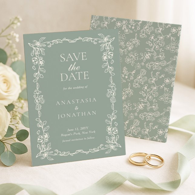 Antike Grüne Viktorianische Hochzeit Save The Date (Von Creator hochgeladen)