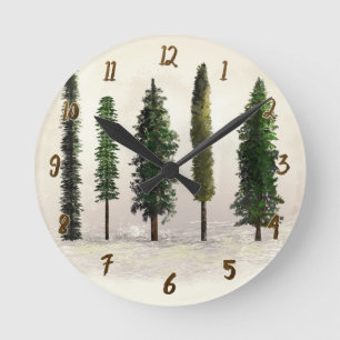 Antike grüne Wald Bäume rustikal waldig Runde Wanduhr