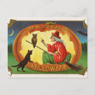 Antike Halloween Hexenkatze Eule Postkarte