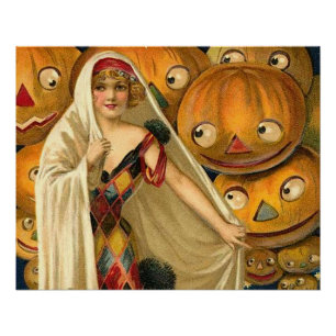 Antike Halloween-Kürbislaterne Poster