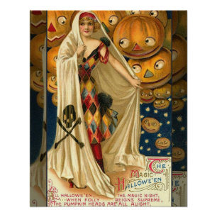 Antike Halloween-Kürbislaterne Poster