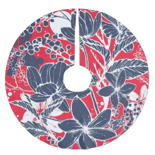 Antike handgezeichnete Blumen, elegantes Muster. Polyester Weihnachtsbaumdecke