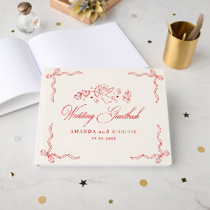 Antike handgezeichnete Cherub Cupid rote Hochzeit Gästebuch