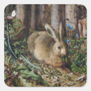 Antike Hasen Wald Natur Dunkle Cottagecore Quadratischer Aufkleber