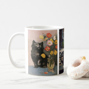 Antike Haustiere, süße gestreifte getigerte Katzen Kaffeetasse