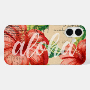 Antike hawaiianische Hibiskus-Postkarte iPhone 16 Plus Hülle