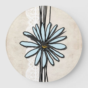 Antike Hellblaue Daisy Große Wanduhr