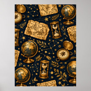 Antike Himmelskarte & Astronomie-Muster Poster