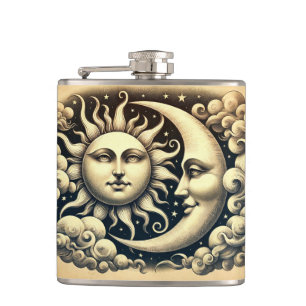 Antike Himmlische Sonne & Mond Flachmann