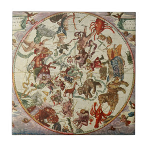 Antike himmlische Sternkarte des Nordens 1660 Fliese