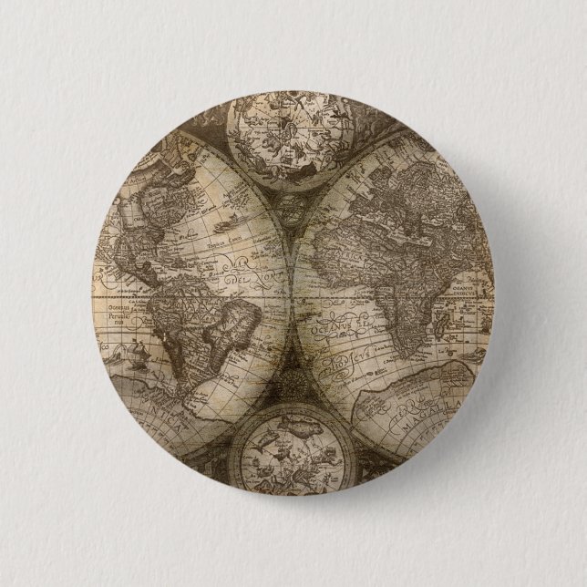 Antike historische Atlaskarte Kontinente Button (Vorderseite)