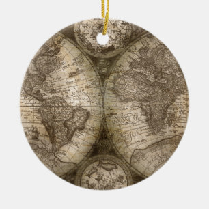 Antike historische Atlaskarte Kontinente Keramik Ornament
