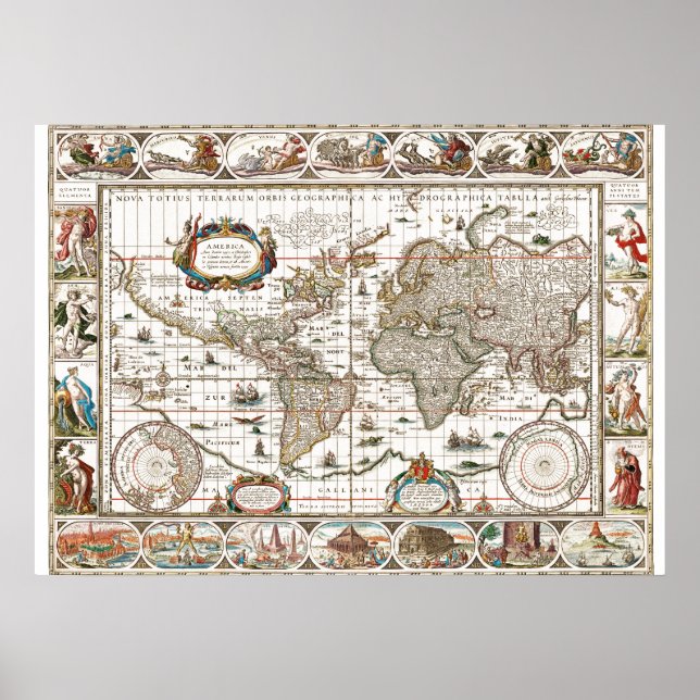 Antike historische Atlaskarte Kontinente Poster (Vorne)