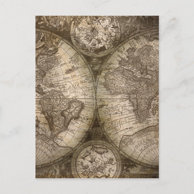 Antike historische Atlaskarte Kontinente Postkarte (Vorderseite)