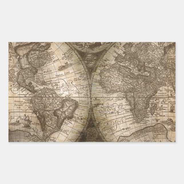 Antike historische Atlaskarte Kontinente Rechteckiger Aufkleber (Vorderseite)