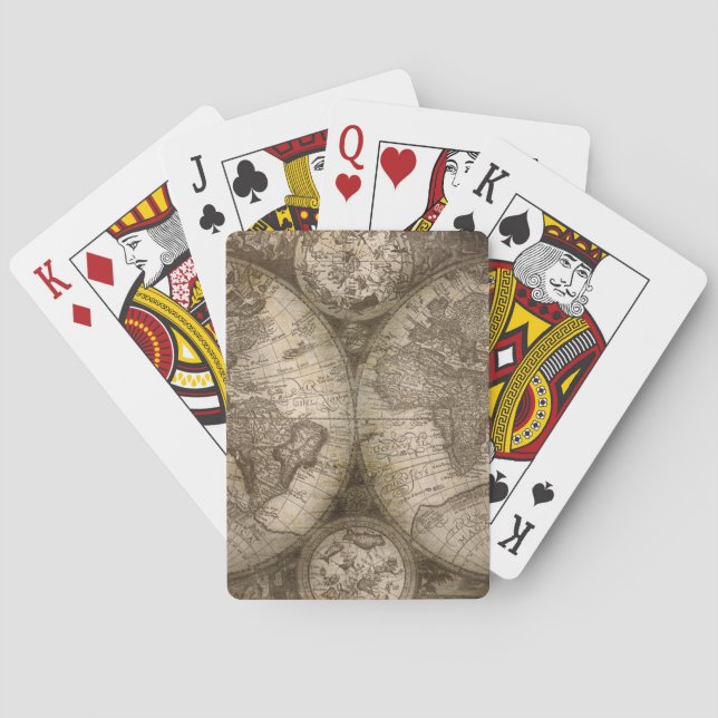 Antike historische Atlaskarte Kontinente Spielkarten (Rückseite)