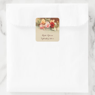 Antike Hochzeit, Antike Rosen Blumen Stillleben Quadratischer Aufkleber