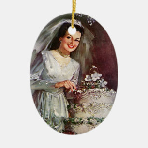Antike Hochzeit, Braut schneidet die Hochzeitstort Keramikornament