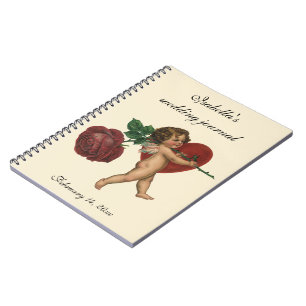 Antike Hochzeit, Cupid mit roter Rose und Herz Notizblock