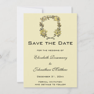 Antike Hochzeit, gelber antiker Gartenrosenkranz Save The Date