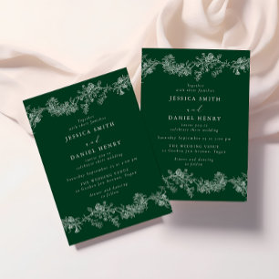 Antike Hochzeit in Smaragdgrün und Weiß mit floral Einladung