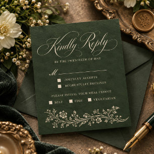 Antike Hochzeit mit Ornamenten in Waldgrün RSVP Karte