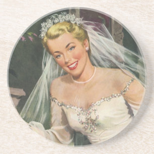 Antike Hochzeit, Retro-Braut mit Blumenmädchen Sandstein Untersetzer