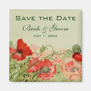 Antike Hochzeit, Rote Mohnblumen Save-the-Date-Kar Magnet