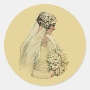 Antike Hochzeit, viktorianische Braut Brautbild Runder Aufkleber