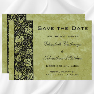 Antike Hochzeit, viktorianische Weinrebenblätter Save The Date