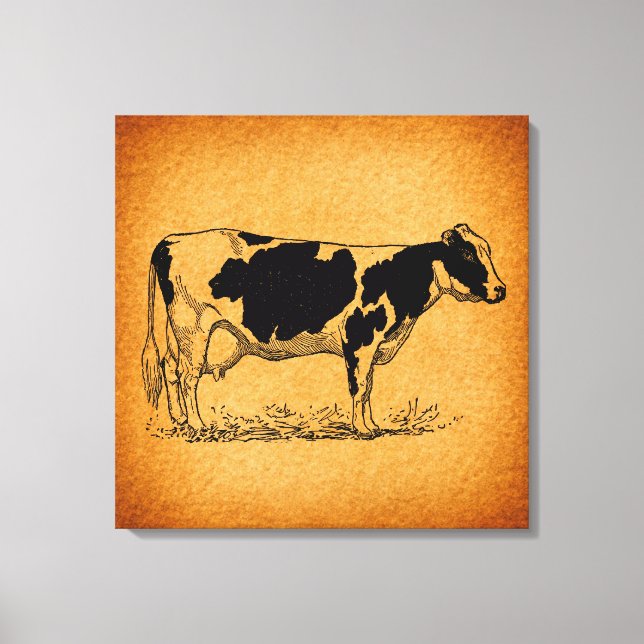 Antike Holstein Kuhfarm Illustration Leinwanddruck (Vorderseite)