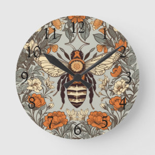 Antike Honigbiene William Morris inspirierte Blume Runde Wanduhr