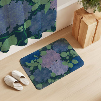 Antike Hortensien-Garten Navyblau Grün Lavendel Badematte