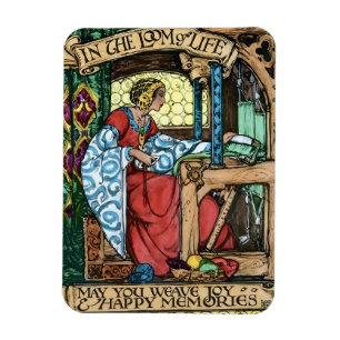 Antike Illustration eines Webstuhls des Lebens A Magnet