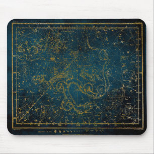 Antike illustrierte dunkelblaue und goldene Sternk Mousepad