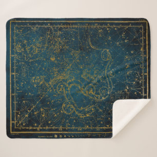 Antike illustrierte dunkelblaue und goldene Sternk Sherpadecke