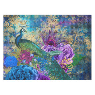 Antike illustrierte Pfau & Blumen Grunge Tischdecke