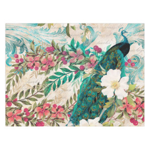 Antike illustrierte Pfau & Blumen Grunge Tischdecke