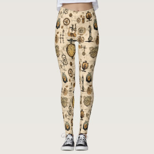 Antike industrielle Uhrwerk-Septia-Messing Leggings