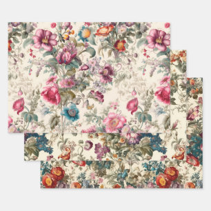 Antike inspirierte Wildblumen Geschenkpapier Set
