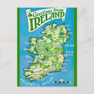 Antike Irlandkarte auf Postkarte