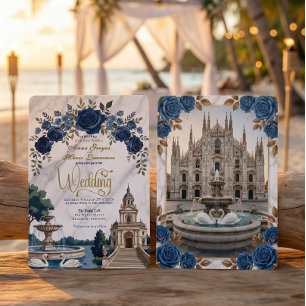 Antike italienische Kathedrale & Schwäne Hochzeit Einladung